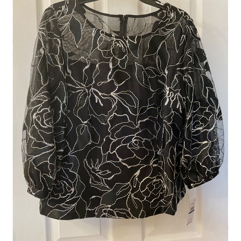 NWT ALEX EVENINGS Size XL BLACK W/Silver Formal, Cocktail, CRUISE, HOLIDAY Top
